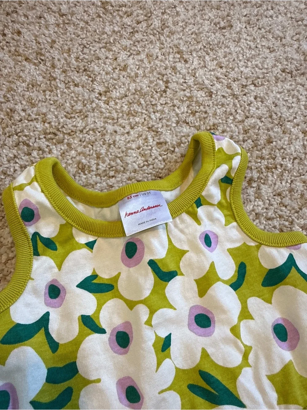 Hanna Andersson Lime Green and White Floral Tank Dress